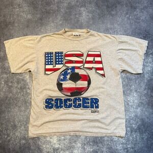 Vintage USA Soccer T Shirt Mens XL Grey Heather Graphic Tee Powerplay 90s